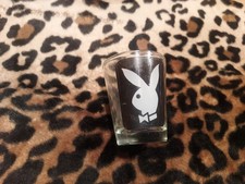 Vintage Playboy Bunny Clear Shot Glass White On Black 2.25x2 inches