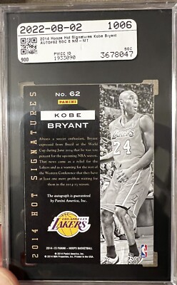 2014 NBA Hoops Kobe Bryant Hot Signatures #62 AUTO SGC 10/8.5 | eBay