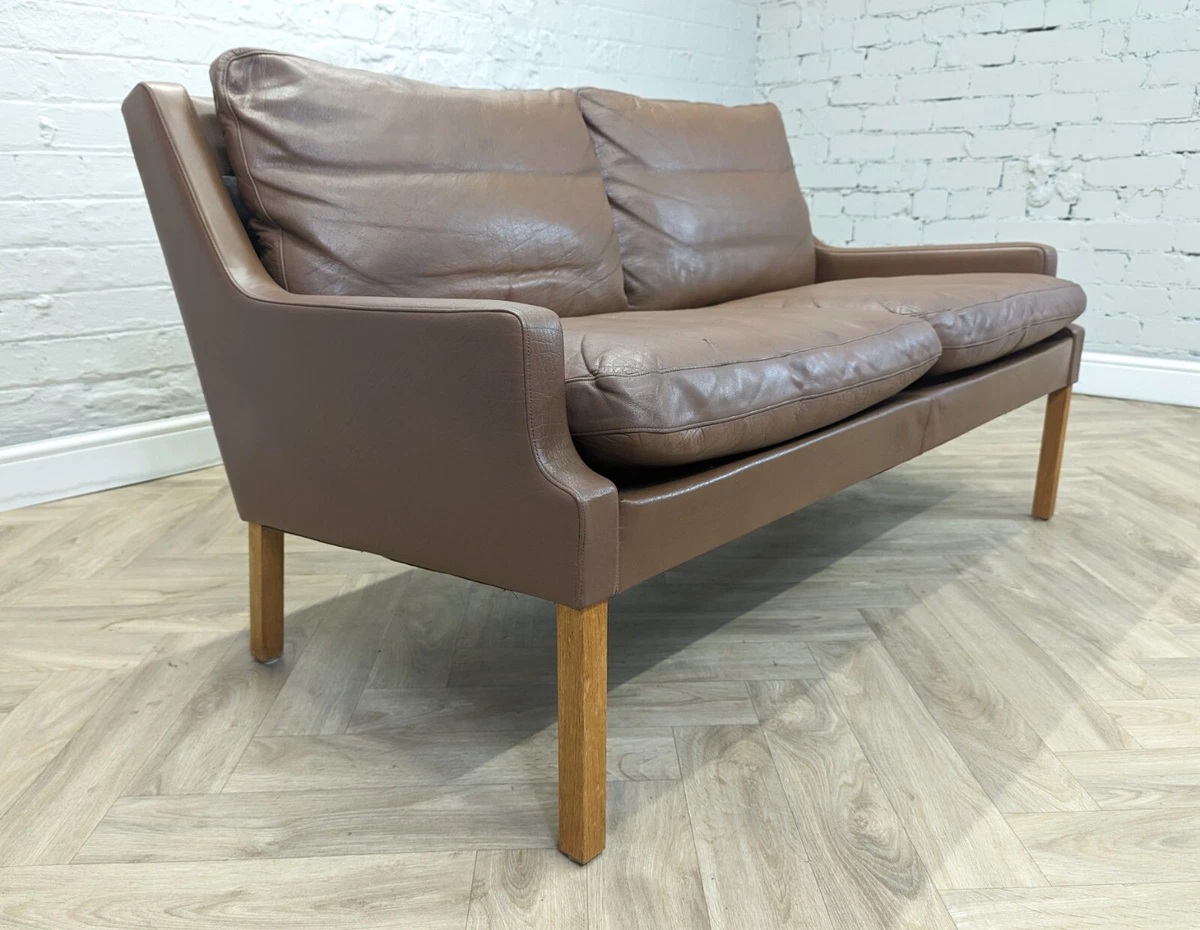 Mid Century Vintage Danish Brown Leather 2 Seater Sofa Loveseat by Georg Thams