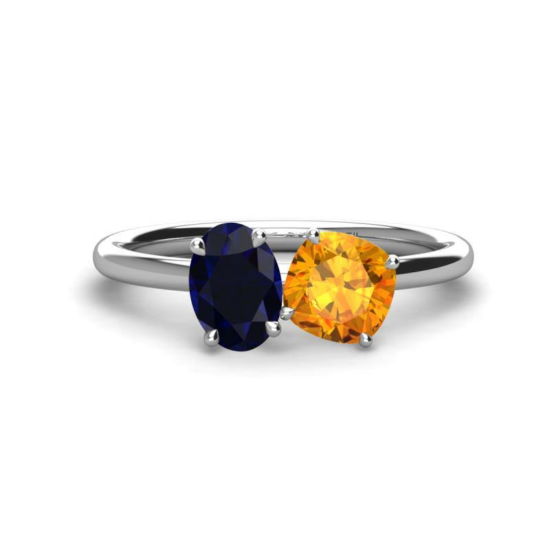 Blue Sapphire Citrine Prong Duo Engagement Ring 3/4 ctw 14KGold  JP:270627