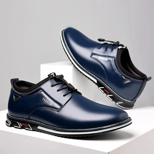 Men Business Casual Shoes Lace Up Leather Oxfords Waterproof Flat Dress Shoes - Picture 7 of 25