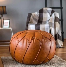 Faux Leather Futon Unpadded Ottoman Storage Solutions - Natural Brown