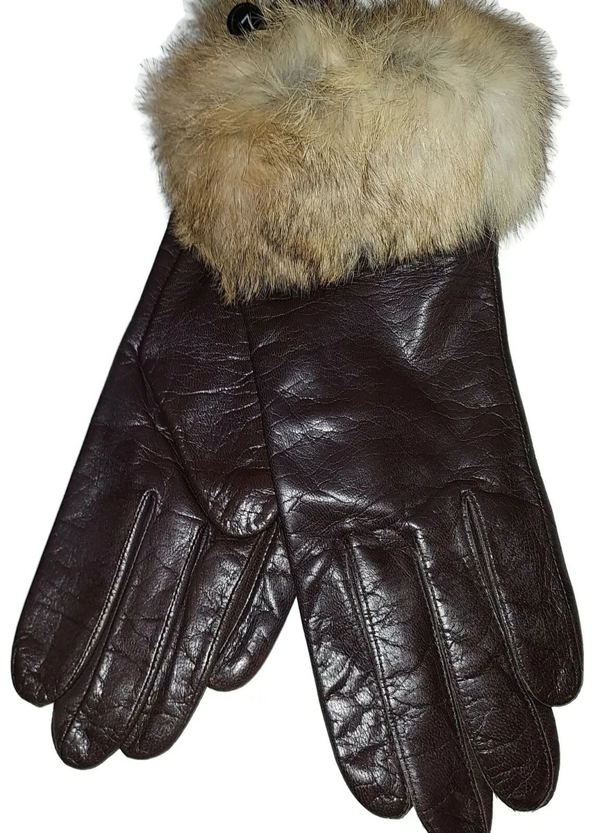 Leather fur clearance cuff gloves