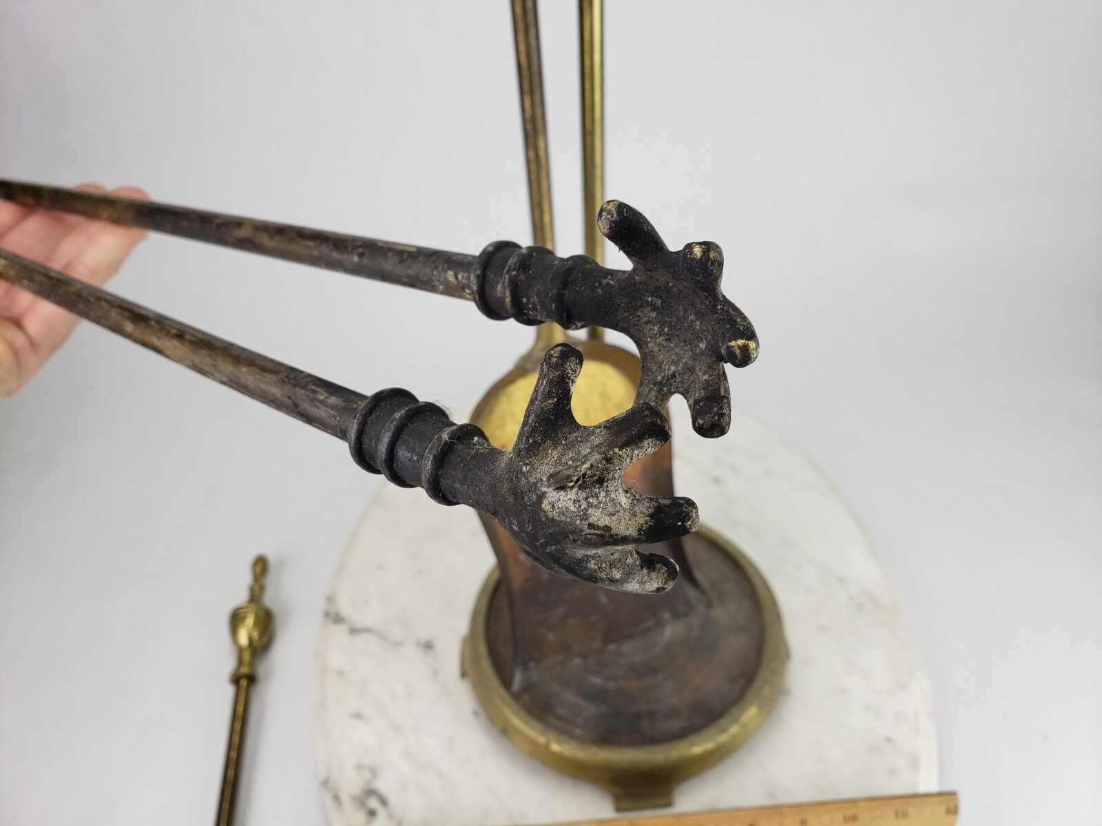 Vintage Brass MCM Fireplace 4 Piece Tool Set Retro Home Metal Heavy