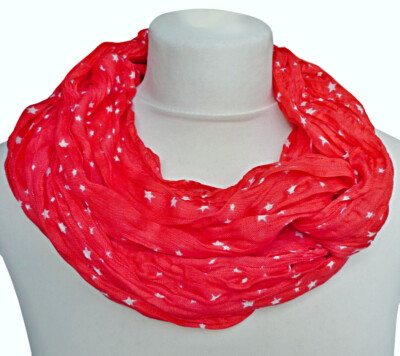 Damen Loop Schal Rundschal Knitterschal Sterne rot weiß 1169 sc