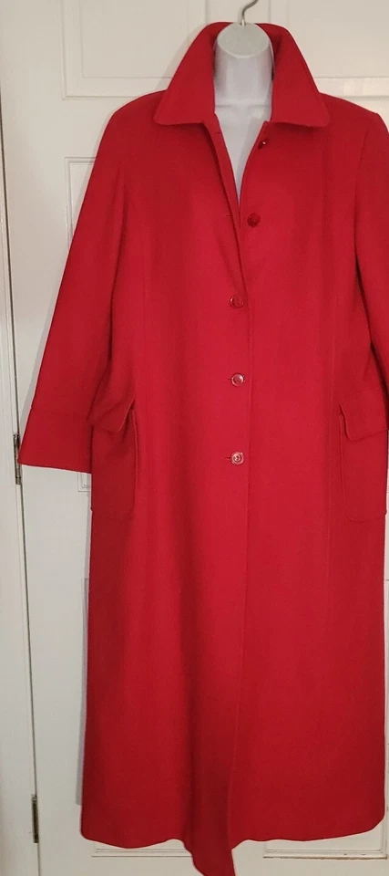 harve bernard Red Wool Blend back belt Long Maxi Midi winter coat 12