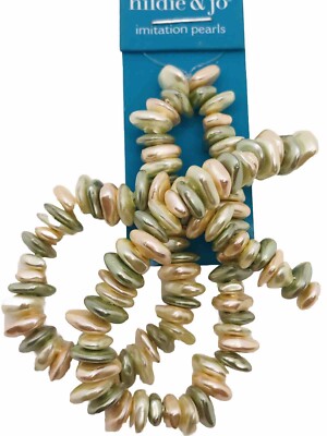 Tri Colored Painted Chip Pearl Beads Glass