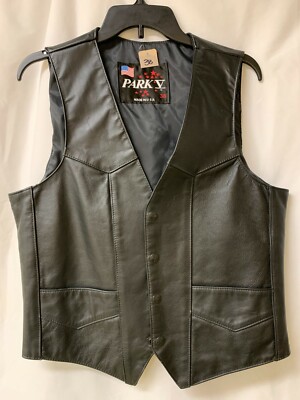 Vest Jacket Heavy Leather Motorcycle Men sz 38 Park V Black