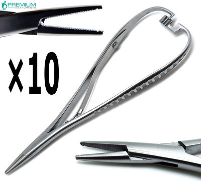10 Pcs Dental Orthodontics Needle Holder Mathieus Hole Tip 5.5'' Forceps