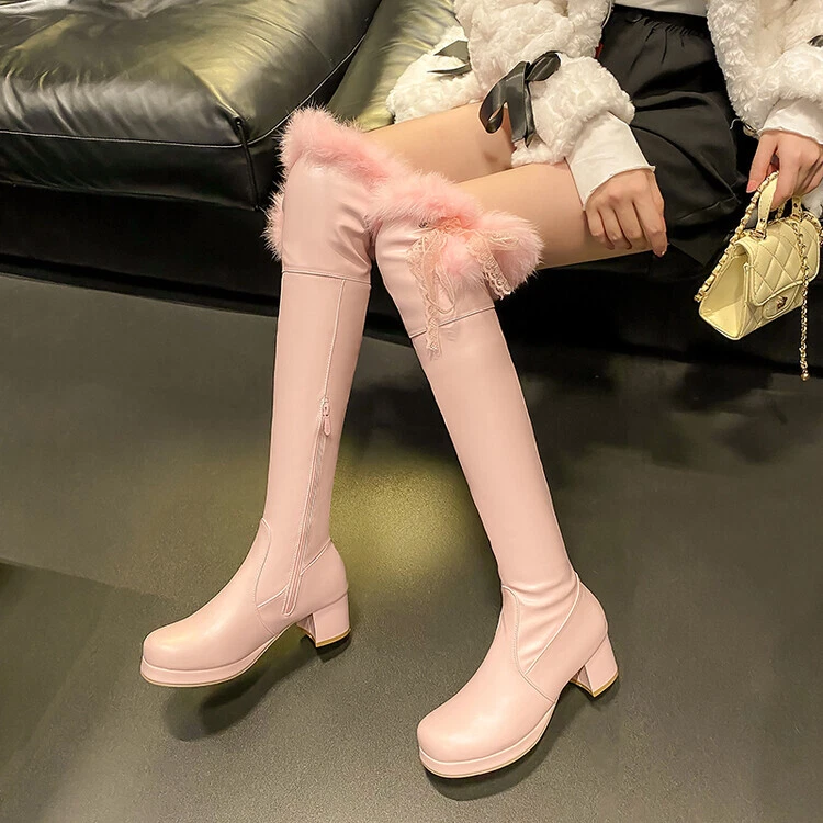 Thigh high boots with fur trim 2025