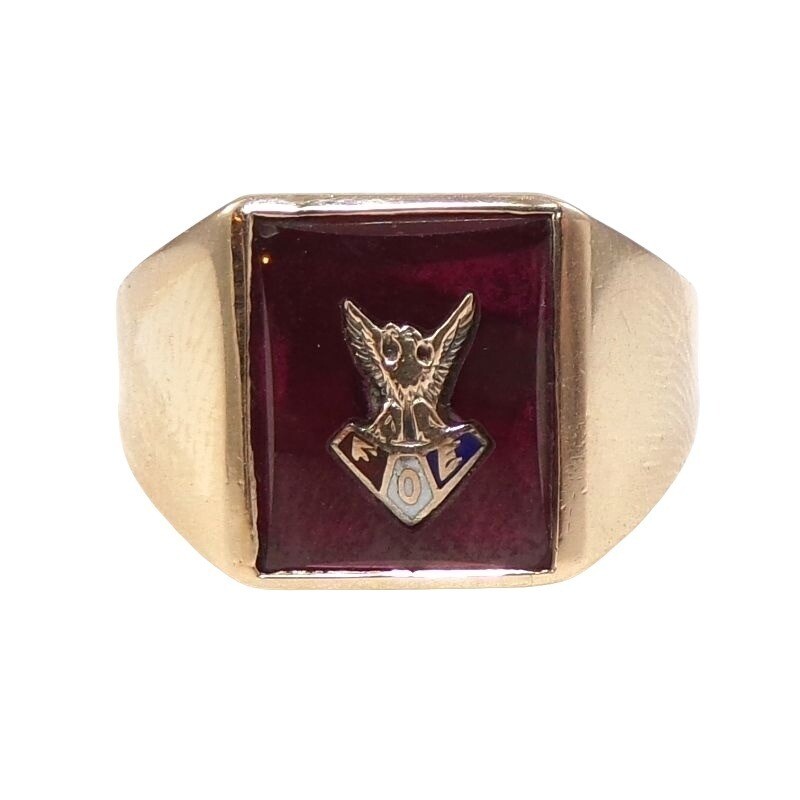 Solid 10K Yellow Gold Red Ruby Fraternal Order Of… - image 1