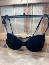 Victorias Secret Black Velvet Underwire Bra 36C Shimmer Trim Adjustable UK 36C
