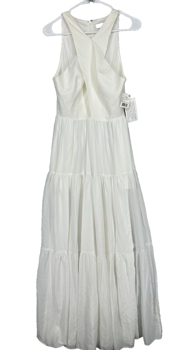 AIDAN MATTOX Halter Gown Size 6 Ivory Crisscross Tiered Dress NWT | eBay