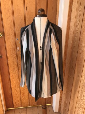 taifun gray osbourn grey brown black aqua stripe geometric waterfall cardigan 18