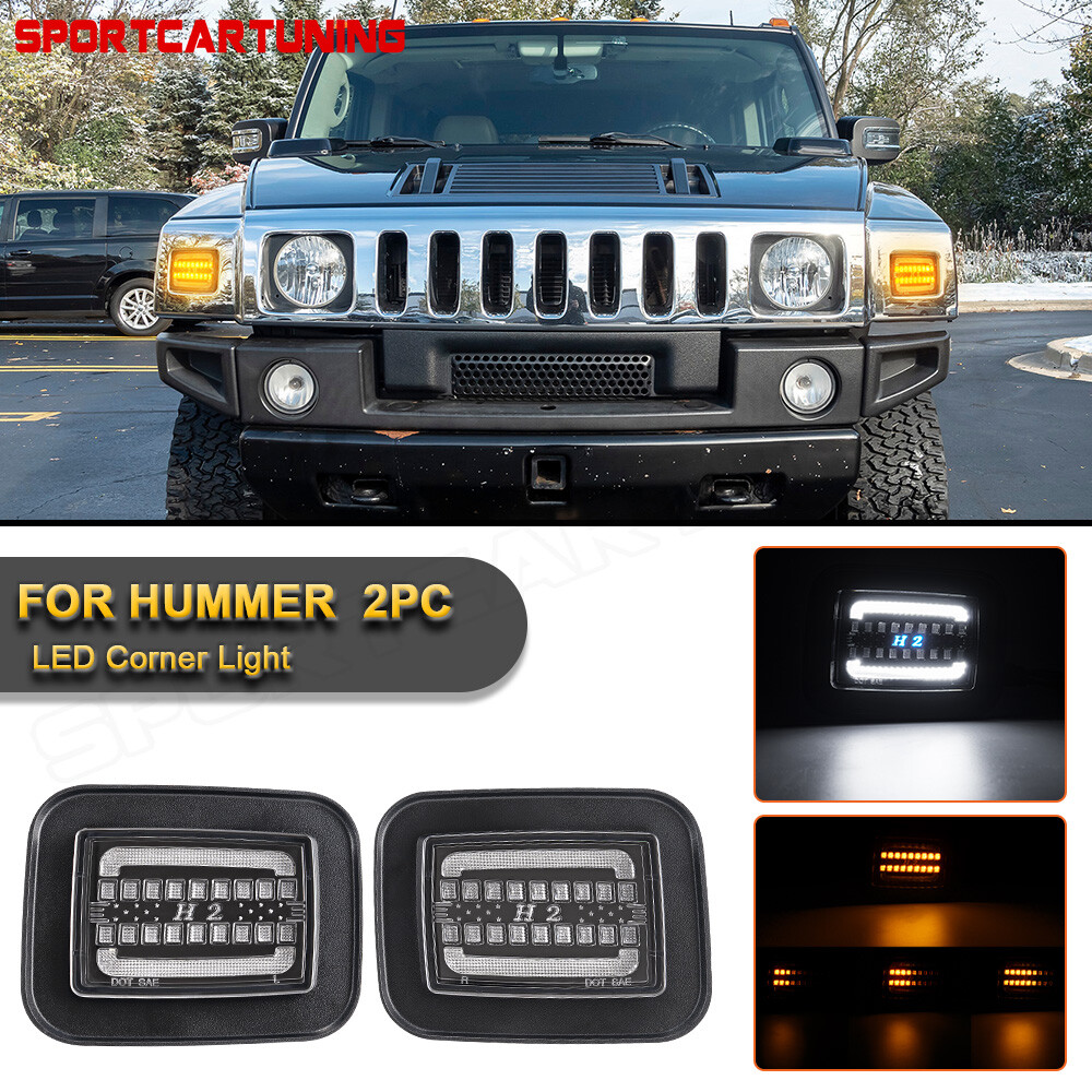 For 03-09 Hummer H2 SUV SUT Crew Cab Smoked Front Corner DRL Turn Signal Lights
