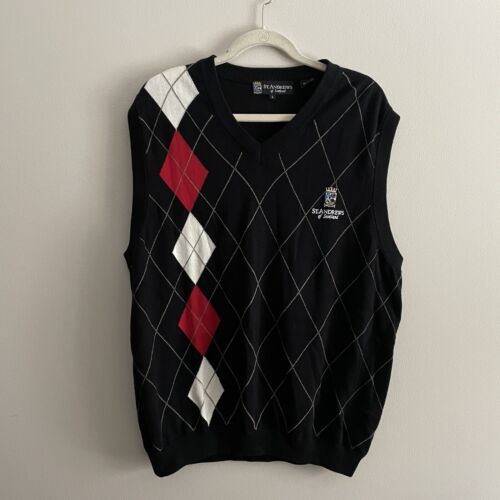 St. Andrews of Scotland Golf Men L Argyle Diamond V-Neck Pullover Sweater  Vest