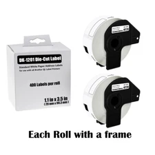 2Rolls DK-1201 1.1in x 3.5 in Standard Paper Address Labels For Brother QL-810W