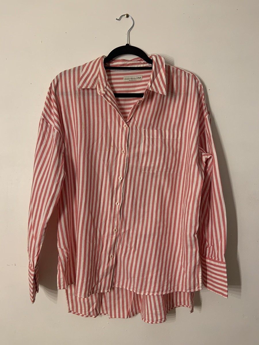 Tesco F&F Pink And White Striped Cotton Shirt UK Size 12