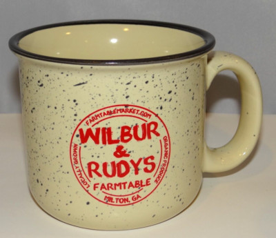 WILBUR & RUDY'S Coffee Mug Tea Cup Speckled Pottery Black & Cream 14oz.