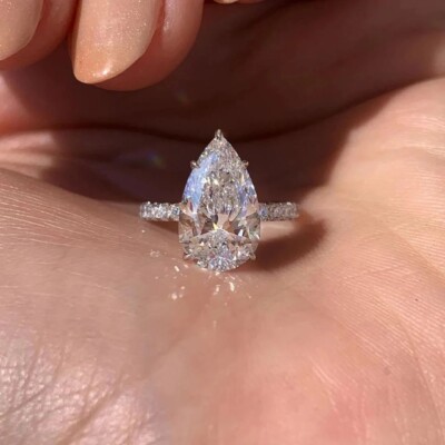 3.00 Carat Pear Cut Moissanite Solitaire Ring, Engagement Ring, Women Ring