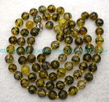 6/8/10/12mm Natural Yellow Dragon Veins Agate Round Beads Gems Necklace 16-36"