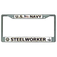 Navy Steelworker Logo Seal Chrome License Plate Frame Made in USA