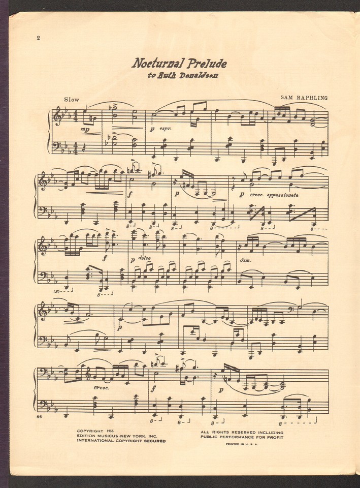 NOCTURNAL PRELUDE Raphling 1955 Piano Solo Vintage Sheet Music Q24 | eBay