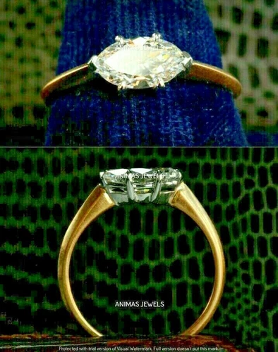 Vintage Wedding Ring 1.5ct Marquise Lab-Created Diamond 14K Two-Tone Gold Plated