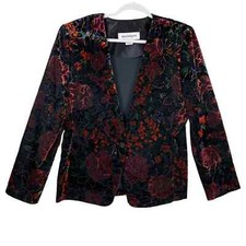 Norton Mcnaughton Womens Blazer Size 10 Velvet Burnout Dark Floral Usa Black Red