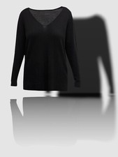  276 Neiman Marcus Womens Black V-Neck Side-Slit Cashmere Sweater Plus Size 1X