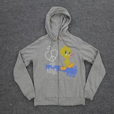 Tweety Bird Sweatshirt Girls Large Hoodie Zip Love Peace And Music Looney Tunes
