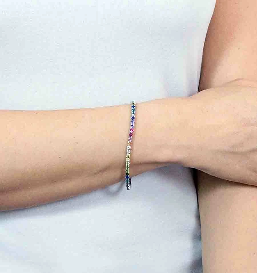 Bracciale tennis 3mm  argento sterling 925 con zirconi multicolor  donna gioie - Immagine 4 di 4