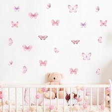 6 Sheets 36 Pcs Pink Butterfly Wall Stickers, sacinora DIY Watercolor Art Wal...