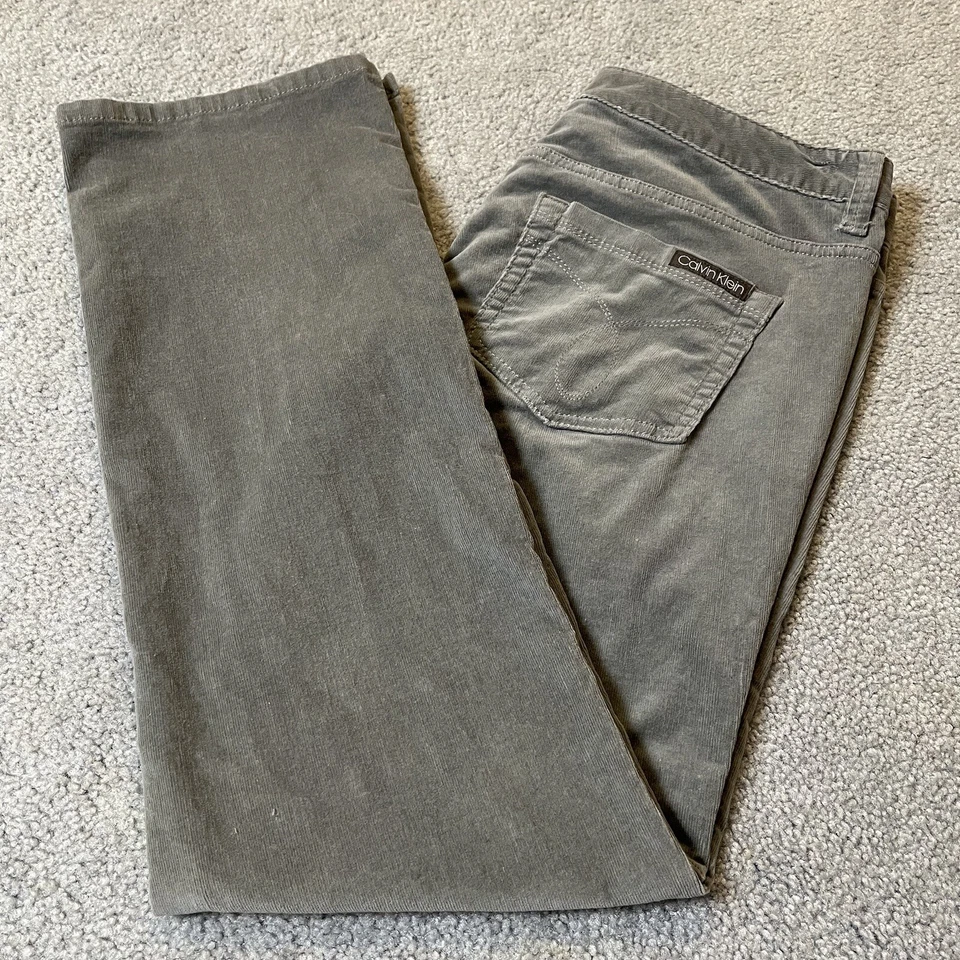 Pantalones chinos de pana Calvin Klein para mujer talla 10 gris pierna acampanada modernos clásicos Foto 2 de 4