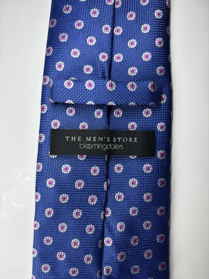 Corbata floral geométrica azul BLOOMINGDALES para hombre corbata cuello jacquard 100 % seda Foto 2 de 4