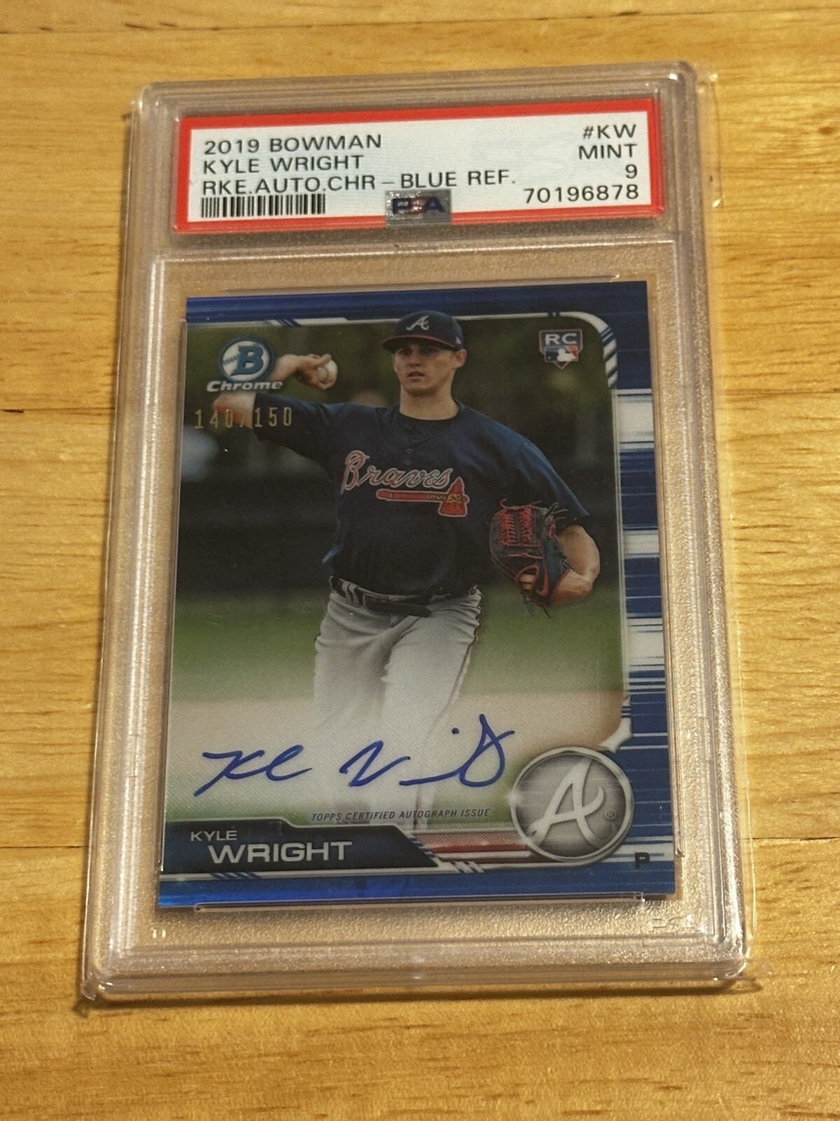 PSA 9 2019 Bowman Chrome Rookie Autographs Kyle Wright Blue Refractor /150 