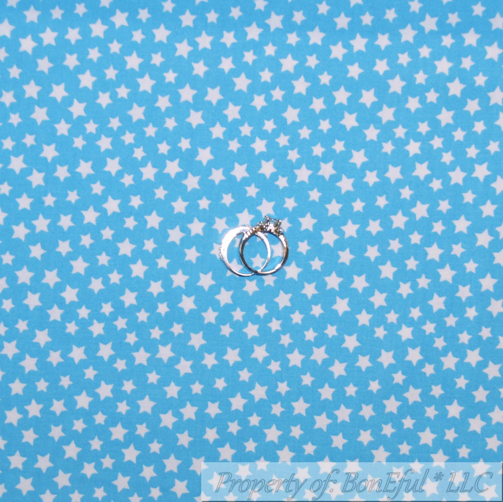 BonEful Fabric FQ Cotton Quilt Blue Sky Aqua White Star Little Calico Boy US USA