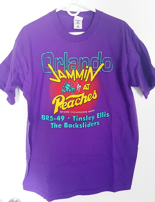 Vintage BR5-49 Shirt 1997 NARM ORLANDO PEACHES Records TINSLEY ELLIS Purple