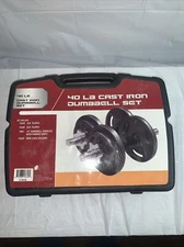 NICE 40 lb Cast Iron Dumbbell Set W/Case Adjustable Weight Fitness Gear COMPLETE