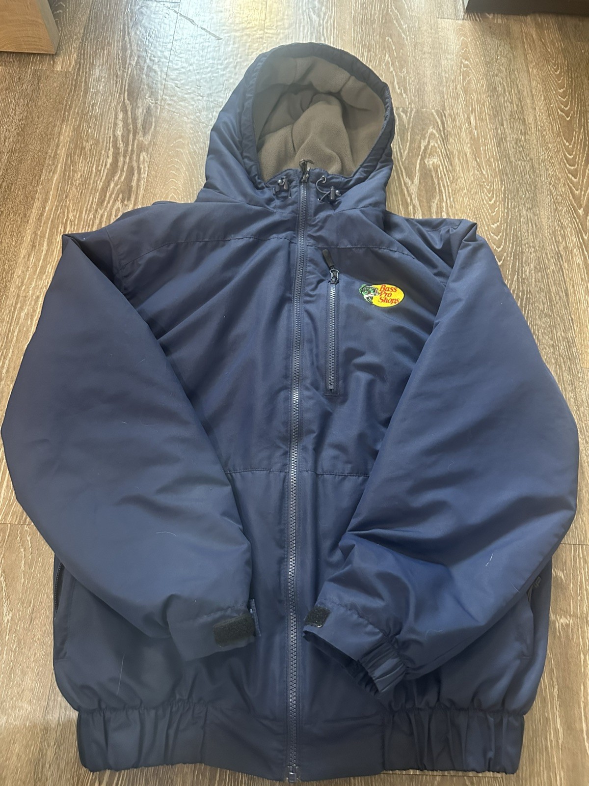 Men’s Bass Pro Shops Full Zip Hooded Fleece Lined Jacket Blue Size Medium