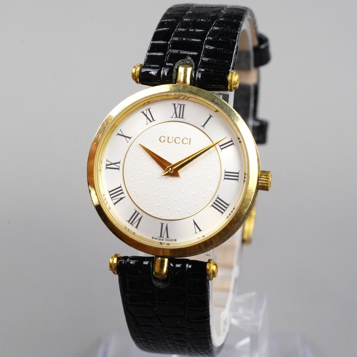 GUCCI Vintage Men's Watch 2040M Gold 30mm New Battery Leather Band