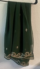 Green Chiffon Women  s Shawl Wrap, Gold Border 42  x80  