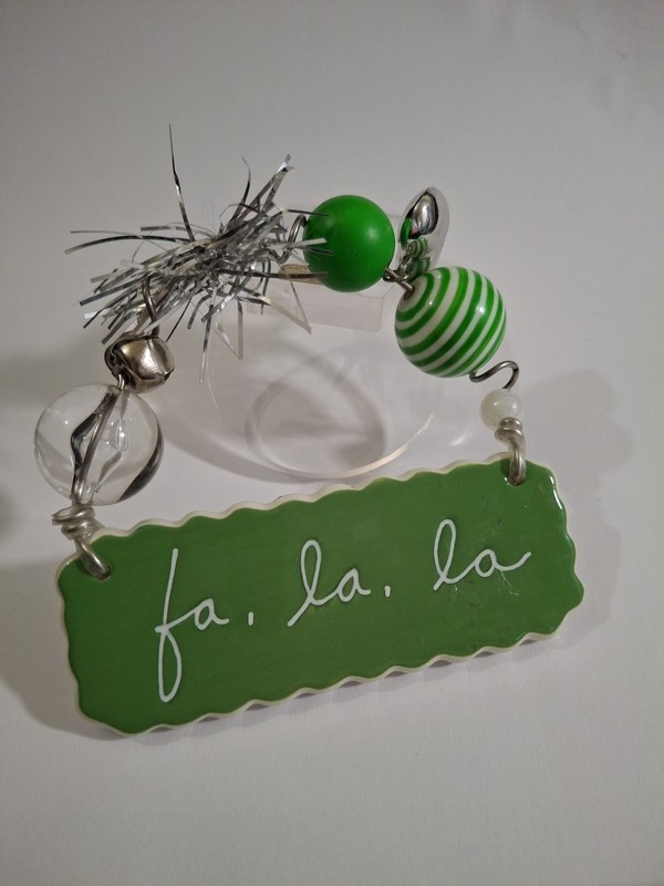 Dept 56 Christmas Sandra Magsamen Ornament FA, LA, LA Green Clear Charms China