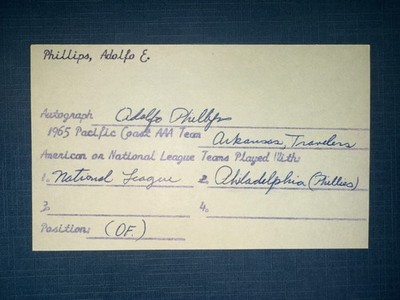 1960s  PHILLIES: Adolfo Phillips, SIGNED Vintage 3x5 (VC)