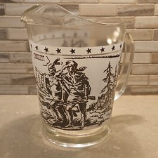 Vintage 1955 Davy Crockett w/ Native American Glass Pitcher 64oz Heavy Duty