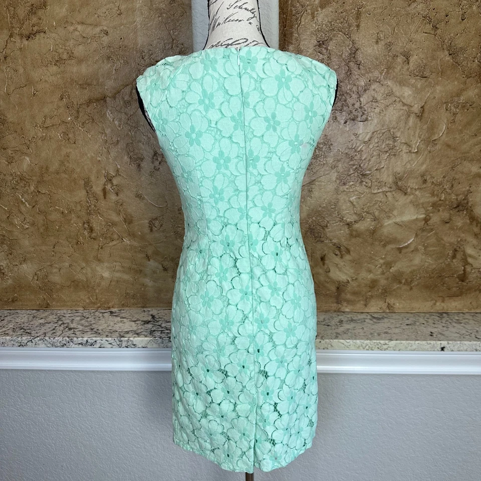 Adrianna Papell Sheath Mini Dress Women 2P Ruched Floral Lace Party Light Green - Image 4 of 4