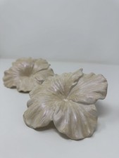 Jamar Mallory Mold Ceramic Flower Pair Iridescent White Hibiscus 1974 Wall Art
