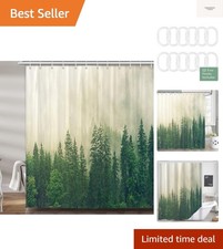 Green Misty Forest Shower Curtain Mountain Dark Green Nature Misty Pine Tree ...