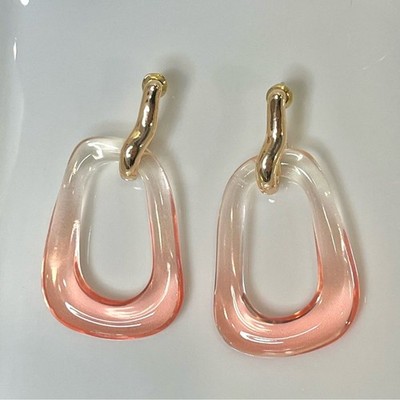 GAP Drop Hoop Earrings NWT Lucite Pink White Gold Retro