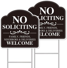 No Soliciting Yard Sign 2-Pack 12x12 Double-Sided Outdoor Sign with Metal Stakes